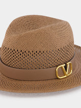 Valentino GaravaniVLOGO Leather-Paper Fedora Hat at Fashion Clinic
