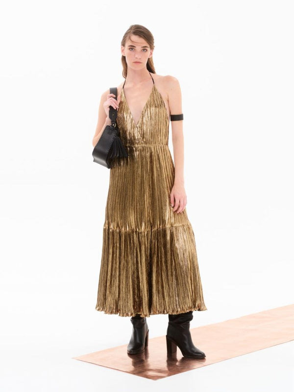 Zeus+DioneAstro Gilded Pleated Midi Dress at Fashion Clinic