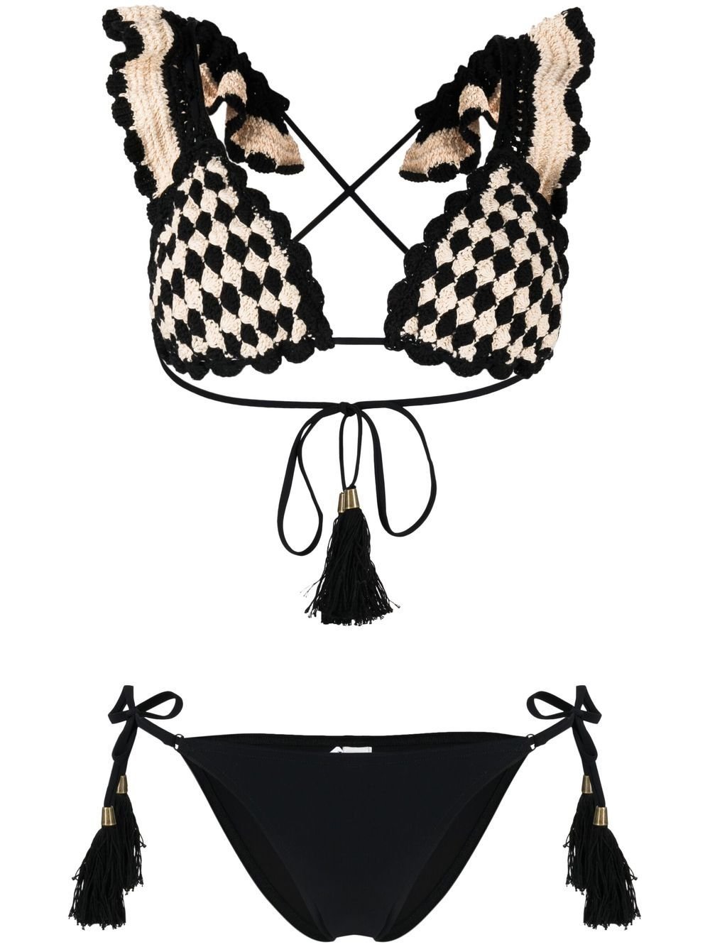 Bikini Rétro Femme Crochet - Haut Triangle Coquillage Et Bas Taille Basse - Maillot Bain 2 Pièces Rouge