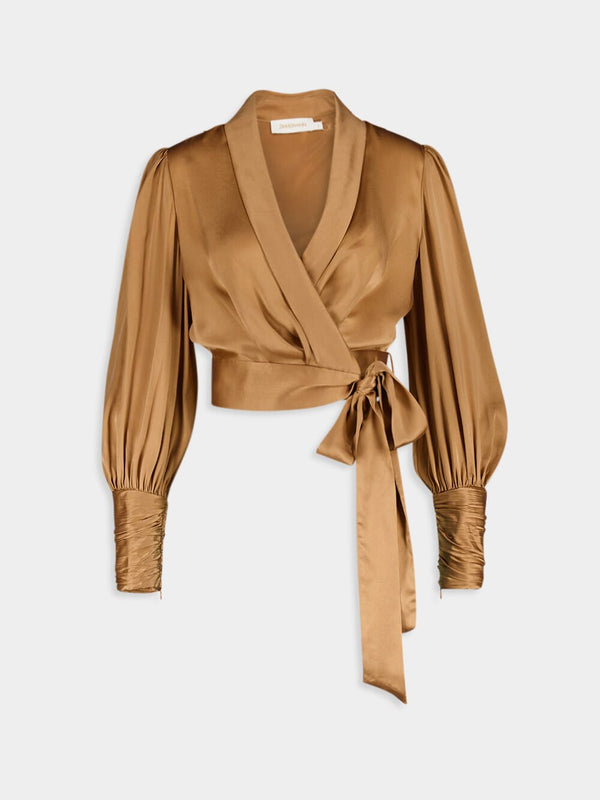 ZimmermannWrap-Style Brown Silk Blouse at Fashion Clinic