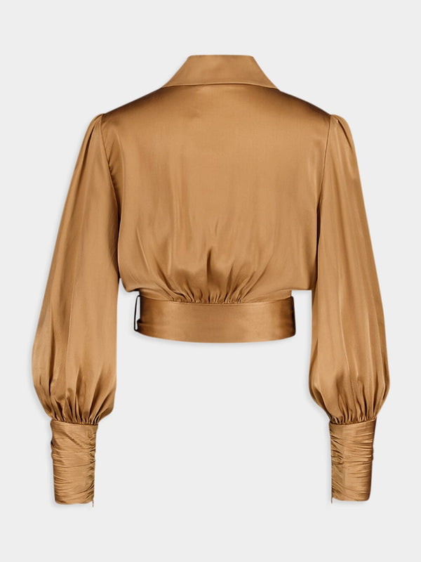 ZimmermannWrap-Style Brown Silk Blouse at Fashion Clinic