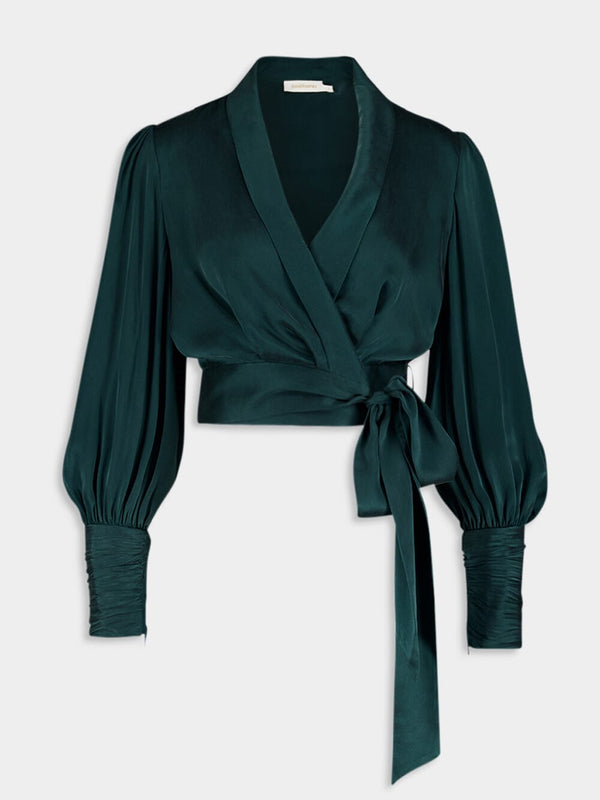 ZimmermannWrap-Style Green Silk Blouse at Fashion Clinic